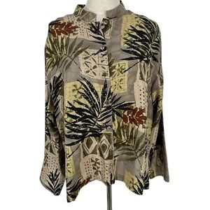 Chicos Design 100% Silk Tropical Leaf Print‎ Button Up Shirt Women Sz 3 Jacket